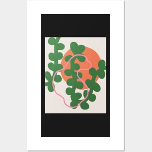 Pink line on green plant, Abstract art, Red sun Posters and Art